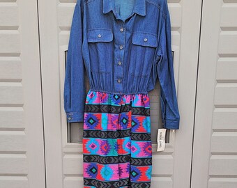 Vintage Robert Daniel New dead stock Southwestern Denim dress Vintage sz 14