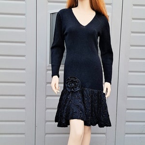 Rare Diane Delorean Vintage  Gorgeous Black knit dress prom evening party dress