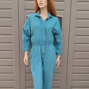 Super cute IDEAS denim Jumpsuit hand dyed Teal Blue Vintage 80&#39;s