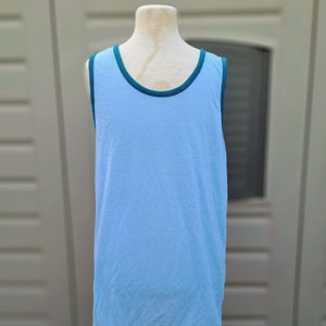 Vintage 70&#39;s tank top top shirt baby blue and teal blue trim