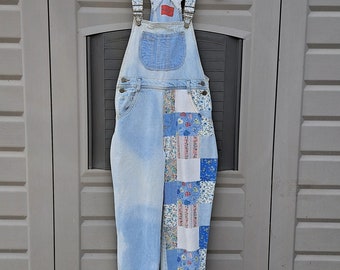 Kids Vintage darling flower patchwork denim  Overalls  kids size