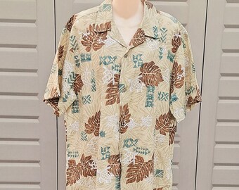 Tan big leaves Vintage Rainbow Hawaii  short sleeve shirt sz Large