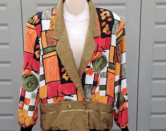 Silk Vtg 90's colorful artsy Bomber Jacket 1980s  Sz Large