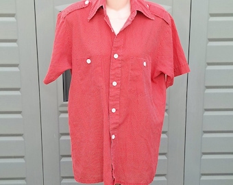 Andre Alain  Vintage mens Red white polka dot short sleeve shirt Sz Medium