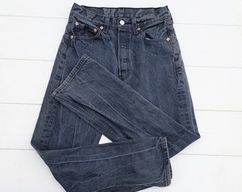 Levis Vintage 501  Vintage 80s black  denim jeans  27 in waist  x 28.5 in inseam