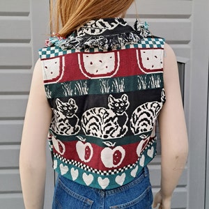 Super cute kitty tapestry vest Vintage 80&#39;s Sz Small