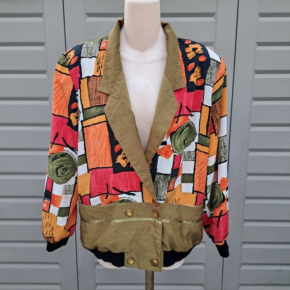 Silk Vtg 90's Colorful Artsy Bomber Jacket 1980s Sz Large - Etsy