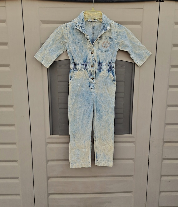 Kids girls Super cute IDEAS acid washed denim Jumpsuit jumper Vintage 80's Kids 6 ?
