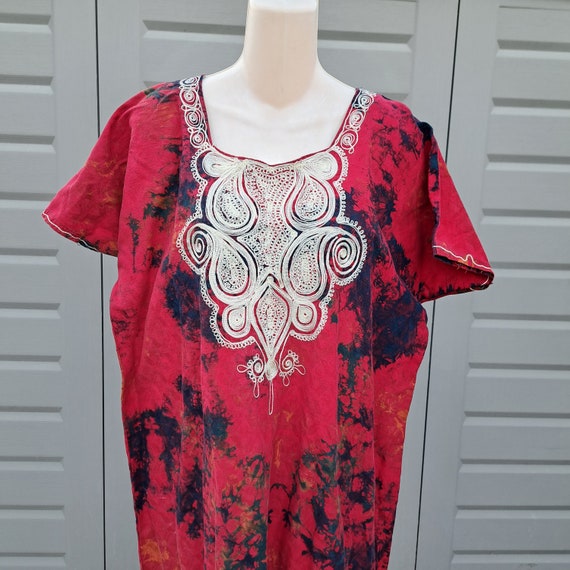 Batik Tie Dye Embroidered  Cotton BOHO Dress Vint… - image 2