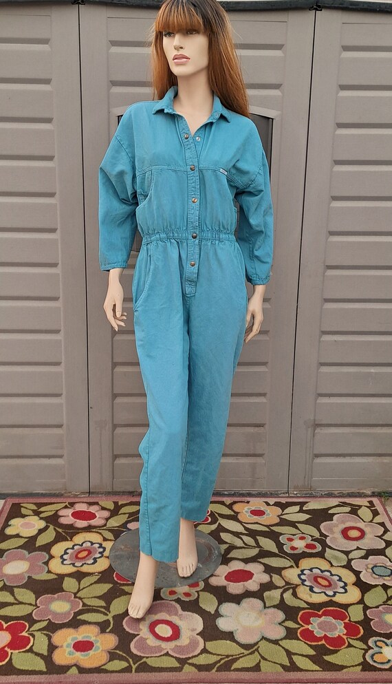 Super cute IDEAS denim Jumpsuit hand dyed Teal Blu