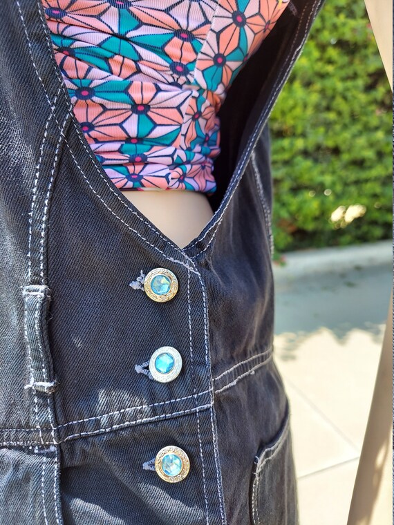 Vintage 80's  Black  denim  Overalls  waist up to… - image 10