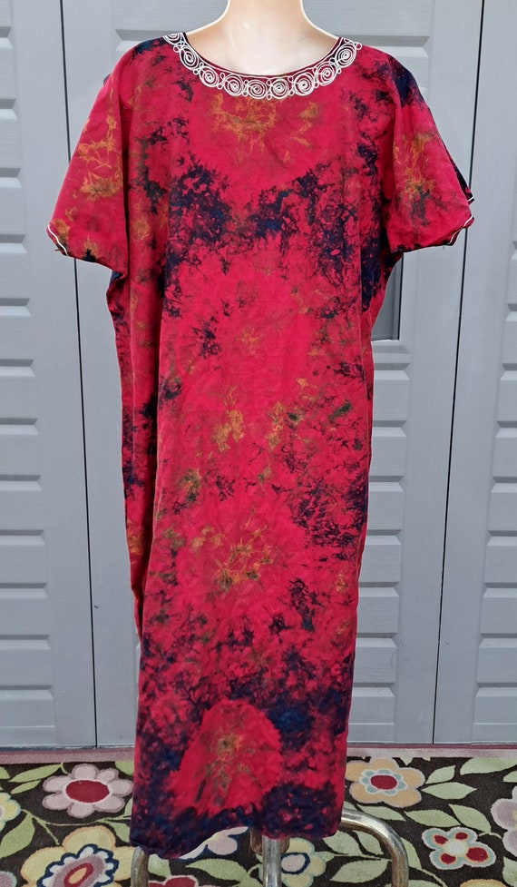 Batik Tie Dye Embroidered  Cotton BOHO Dress Vint… - image 8