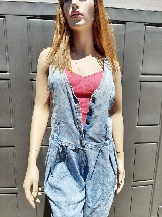 Vintage Acid washed denim cut off jumper Shortall… - image 10