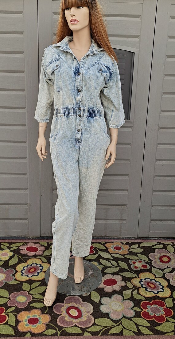 80s Retro Pants: 80s -Zena USA- Womens acid wash blue cotton denim