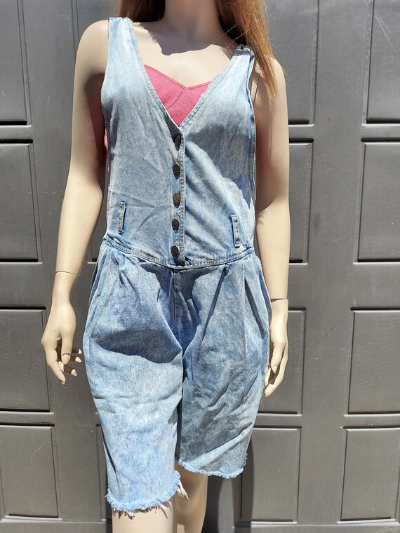 Vintage Acid washed denim cut off jumper Shortall… - image 2