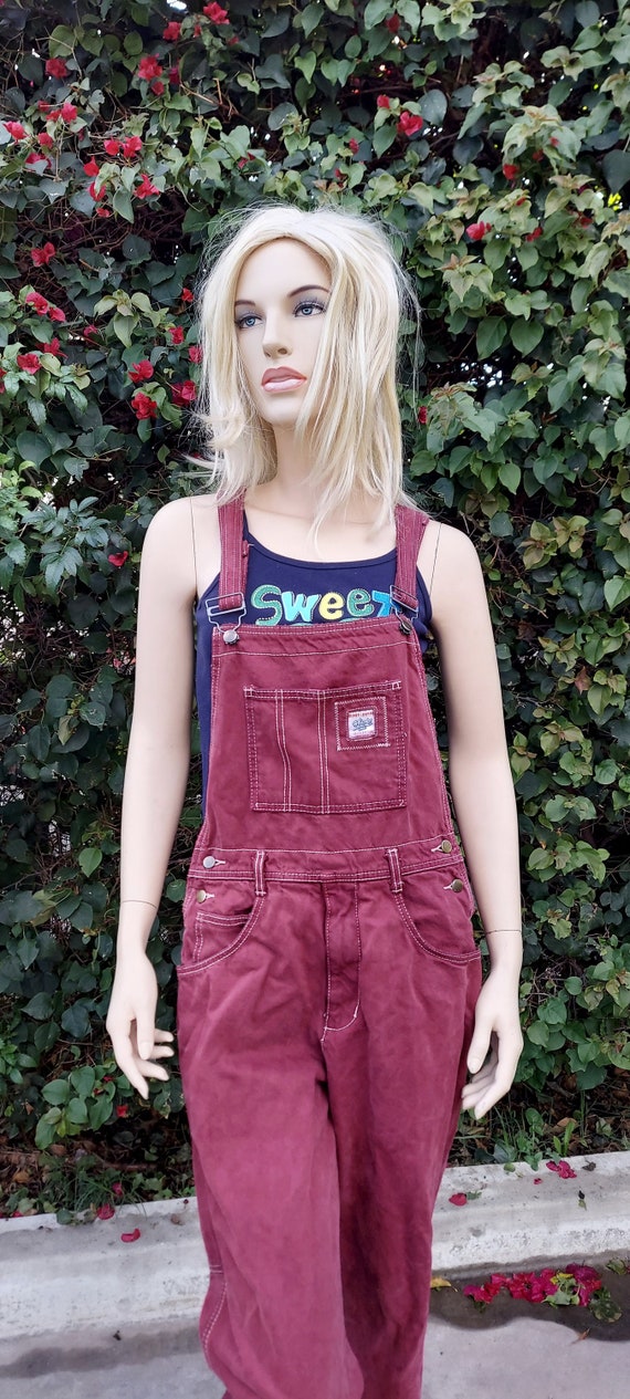 Vintage 80s Denim Burgundy Wine Overalls Sz Medium - Etsy