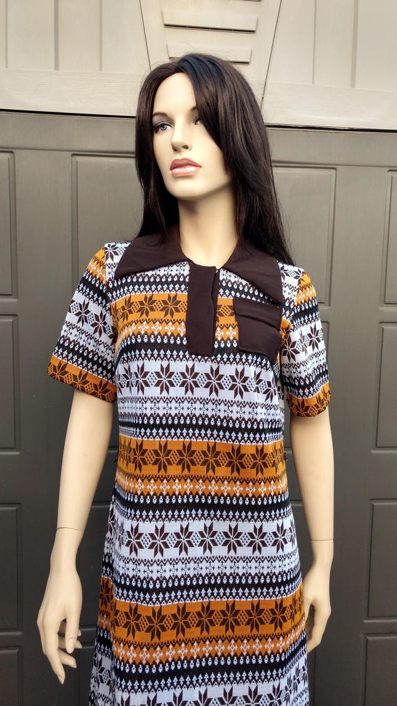 Vintage 60's Mod Dress Nordic.. Tribal print  Sz … - image 1