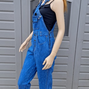 Unique chest straps Vintage 80s blue denim Overalls Size Small image 4