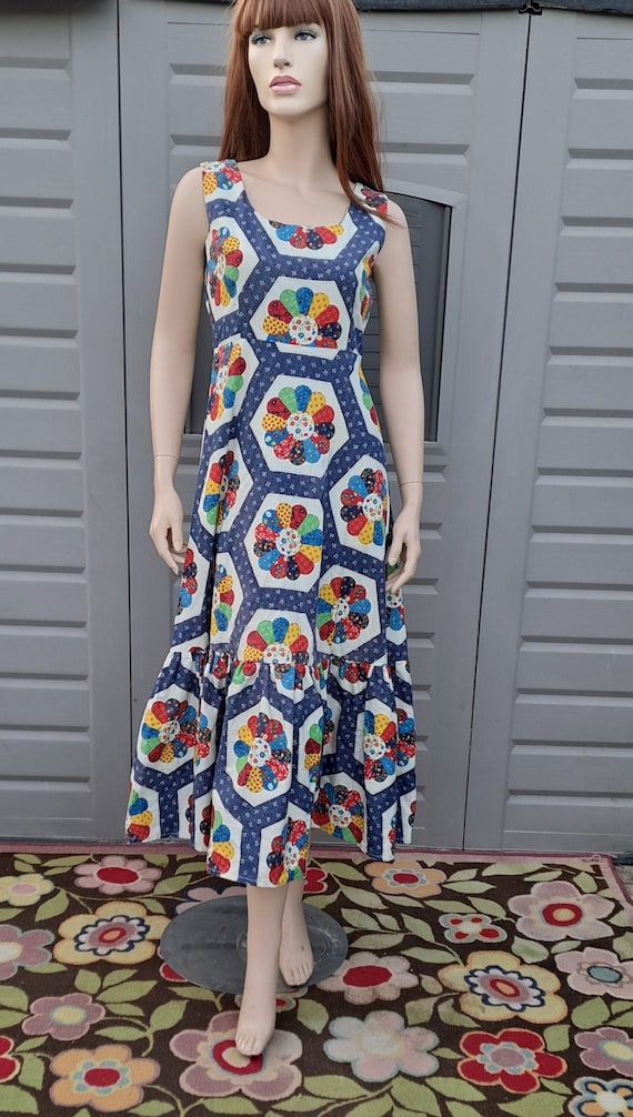 1970's Vtg Quilt Patchwork looking Cotton Sundress