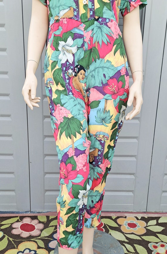 Vintage 80's Tropical hibiscus island girl colorf… - image 4