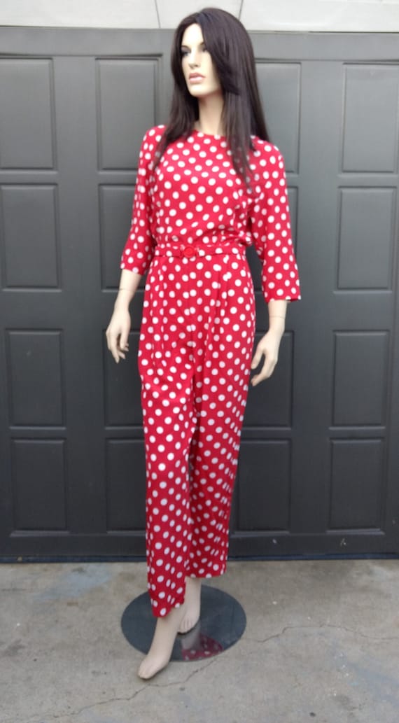 Adorable  Vintage Red & White polka dot Jumpsuit j