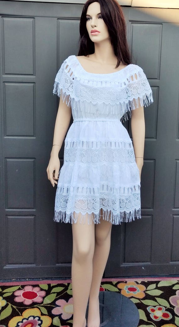 Adorable white fringe vintage mini dress Vintage  