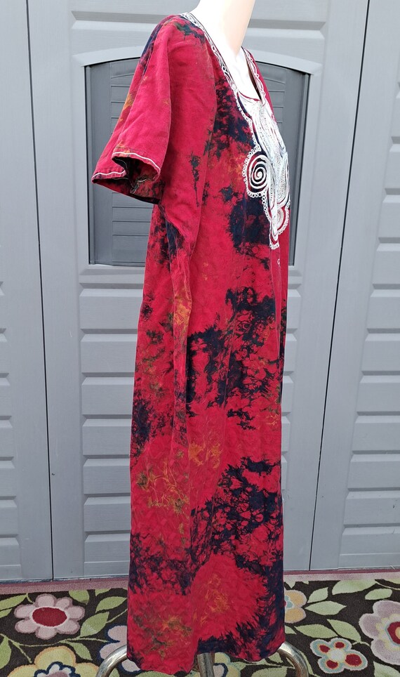 Batik Tie Dye Embroidered  Cotton BOHO Dress Vint… - image 5