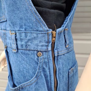 Unique chest straps Vintage 80s blue denim Overalls Size Small image 5