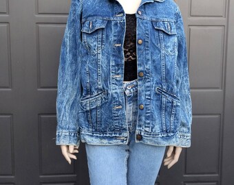 Acid washed  Denim Jacket  Vintage 80's Sz Womens Large