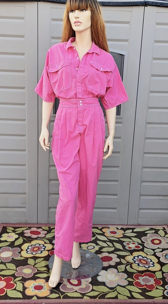 Vintage 80s Hot Pink Cotton Jumpsuit Jumper Sz Medium Etsy