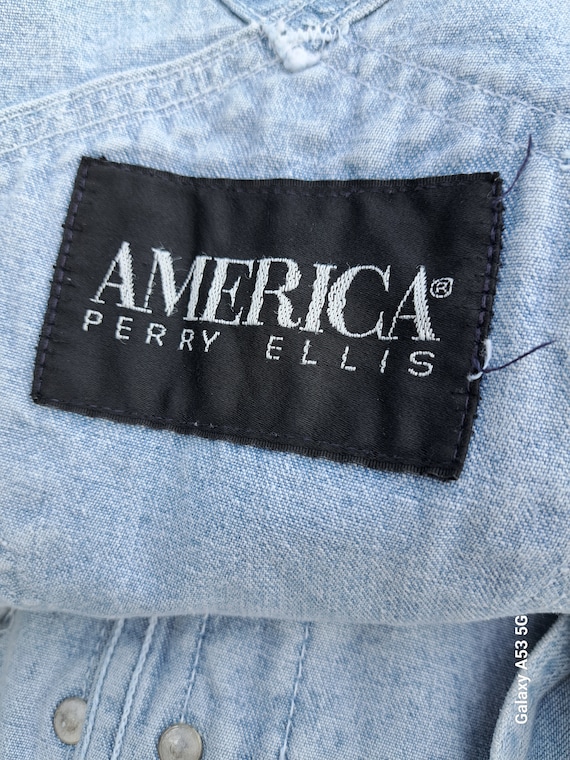 Mens Vintage 90s America Perry Ellis Light blue d… - image 10