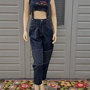 Awesome Vintage 80&#39;s black denim  Jeans Overalls  up to 30 inch waist