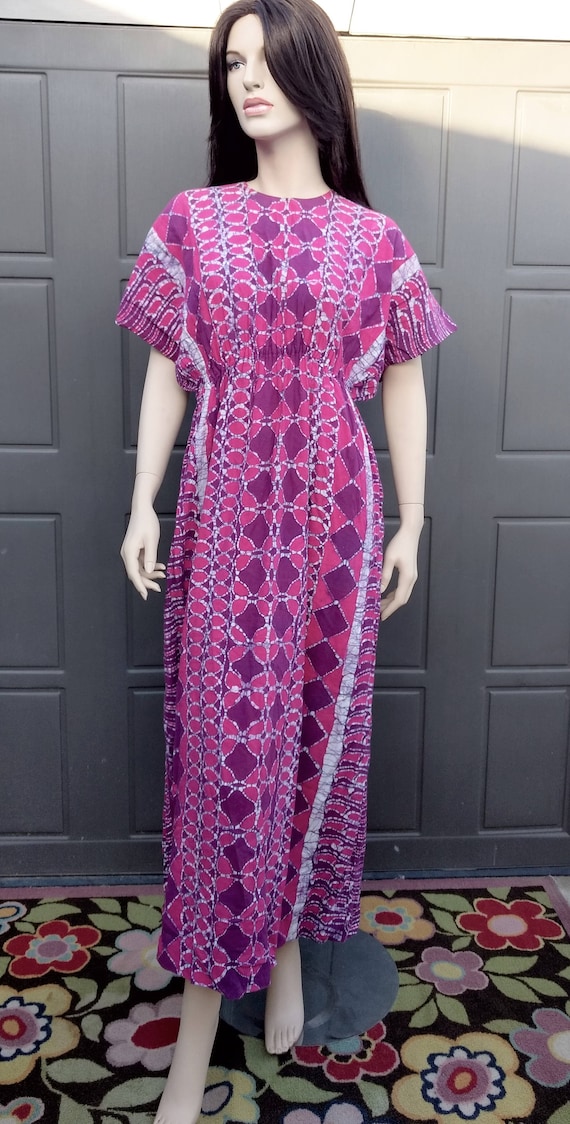 Vintage 70's Cotton Maxi caftan  dress BOHO  Sz S… - image 2