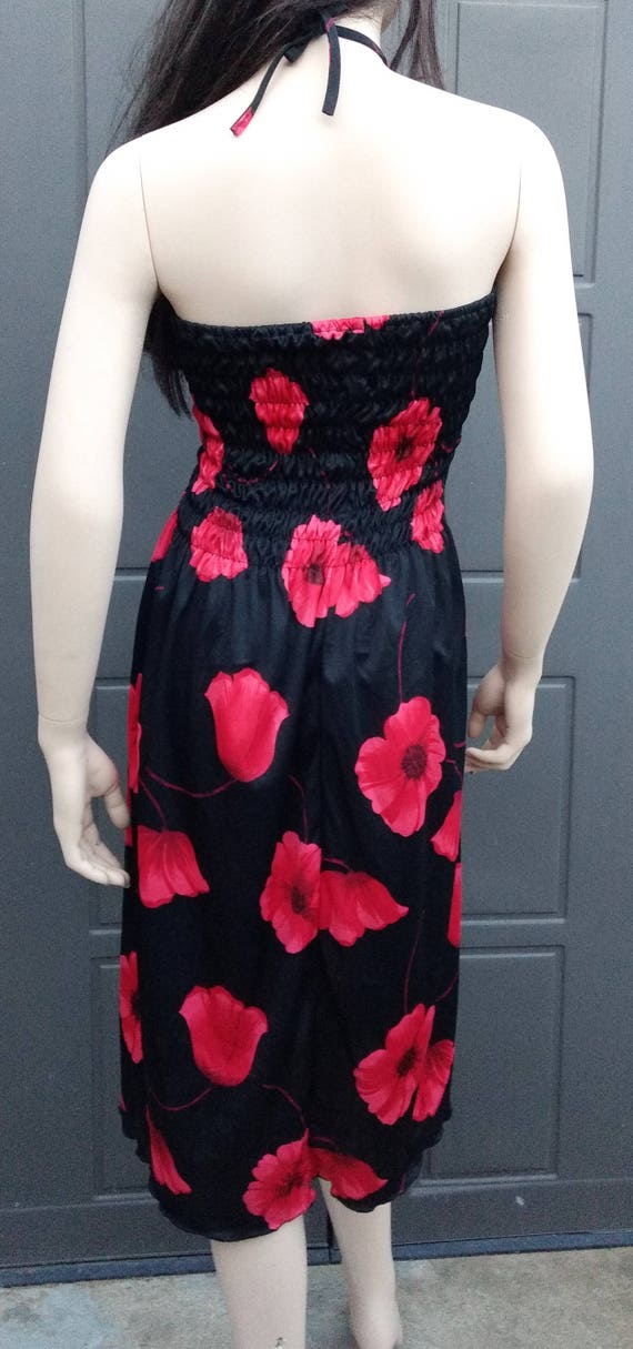 1970's Vintage black and red flower dress sz Small - image 5
