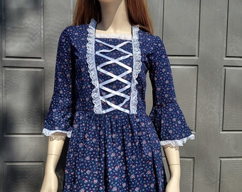 Vintage70's cotton  Prairie dress floral print  sz Small