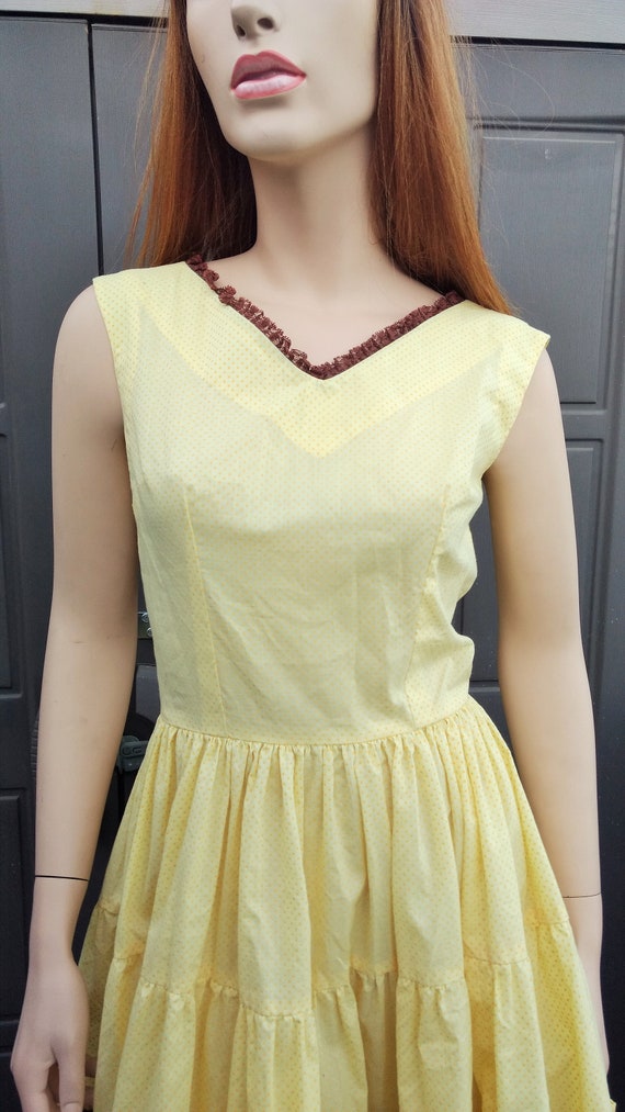 Vintage 50's  yellow polka dot sun dress, day dres