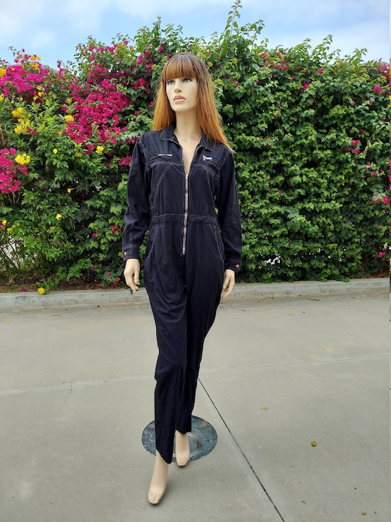 Vintage Black Cotton Jumpsuit Vintage 80's Sz Large Gem