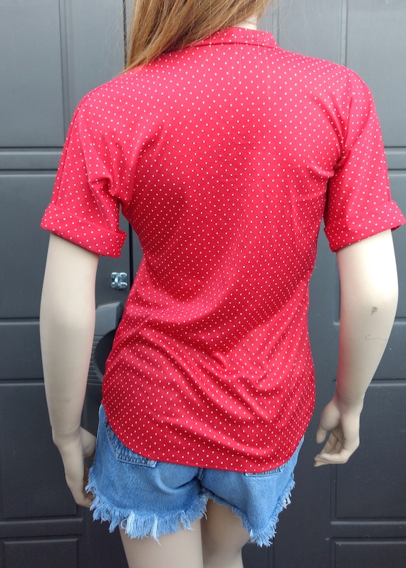 Vintage 60'  pullover red & white polka dot shirt… - image 5