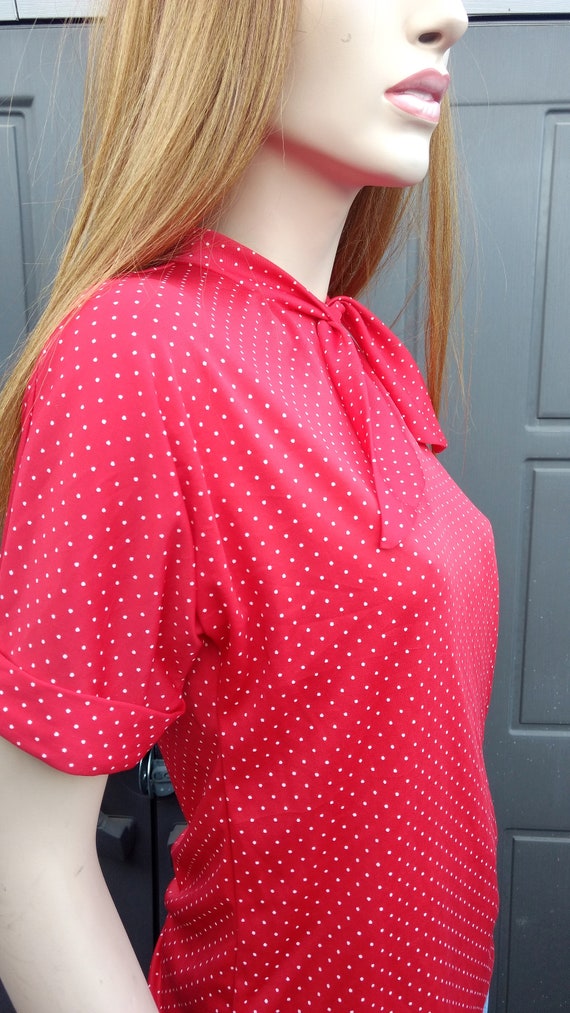 Vintage 60'  pullover red & white polka dot shirt… - image 4