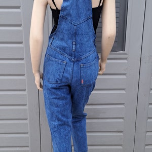 Unique chest straps Vintage 80s blue denim Overalls Size Small image 3