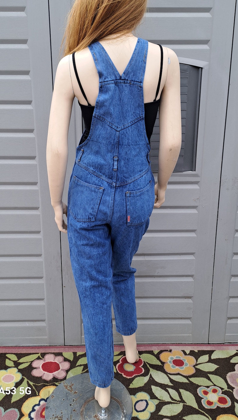 Unique chest straps Vintage 80s blue denim Overalls Size Small image 3