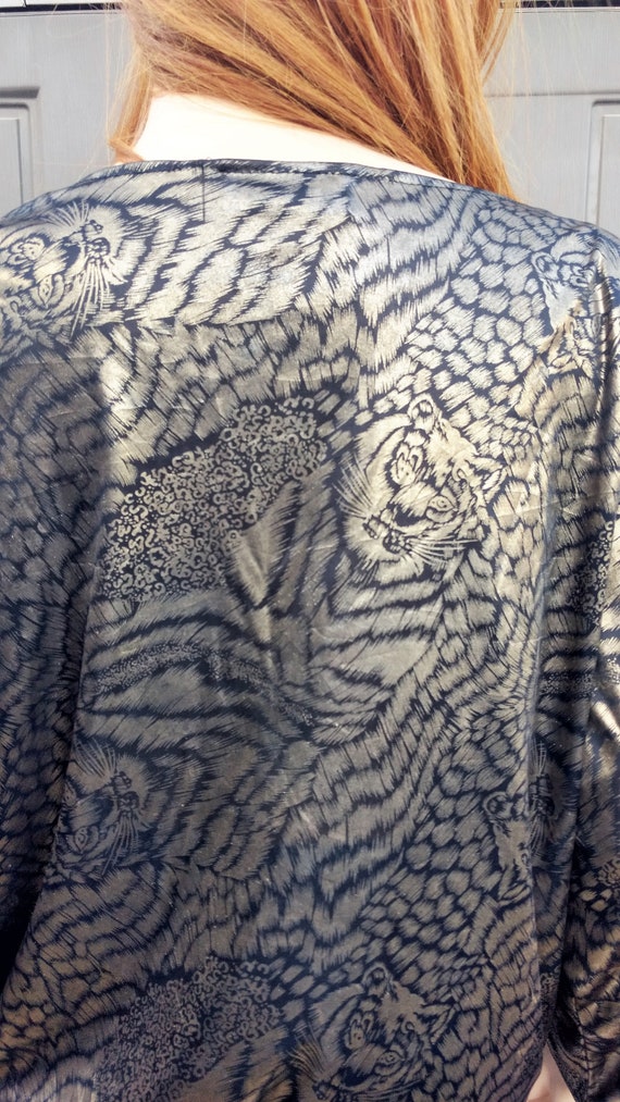 Vintage 80's  Metallic Lame foil tiger print top … - image 6