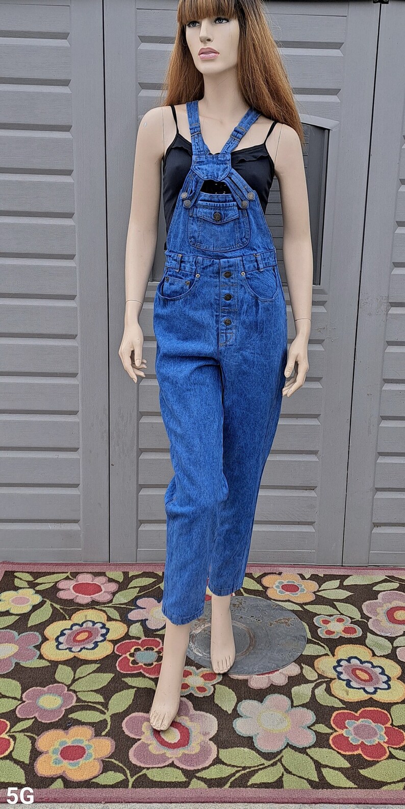 Unique chest straps Vintage 80s blue denim Overalls Size Small image 1