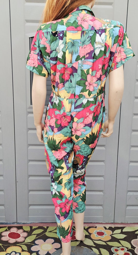 Vintage 80's Tropical hibiscus island girl colorf… - image 7