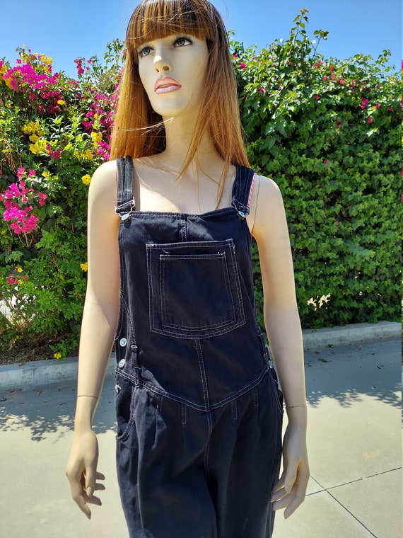 Vintage 80's  Black  denim  Overalls  waist up to… - image 2