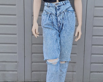 Vtg 80s High Waisted Acid Washed Denim Jeans Vintage 80's Waist