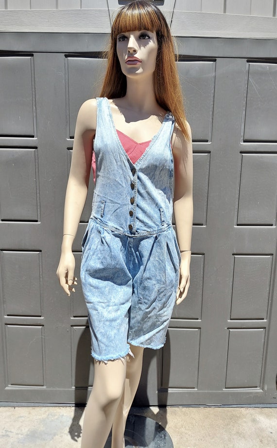 Vintage Acid washed denim cut off jumper Shortall… - image 1