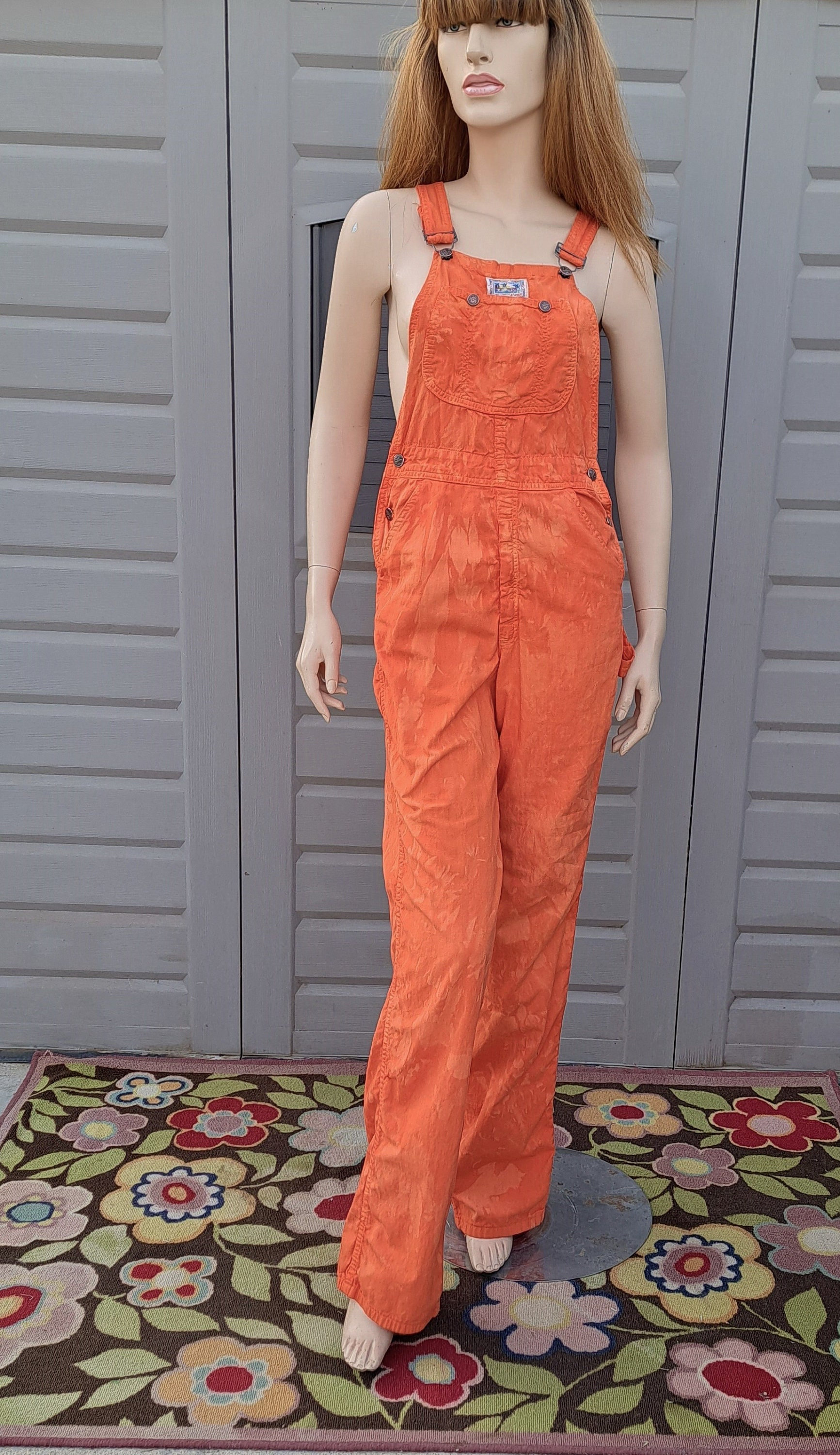 Vintage 70s A Smile Orange cotton Overalls Sz XS to Small