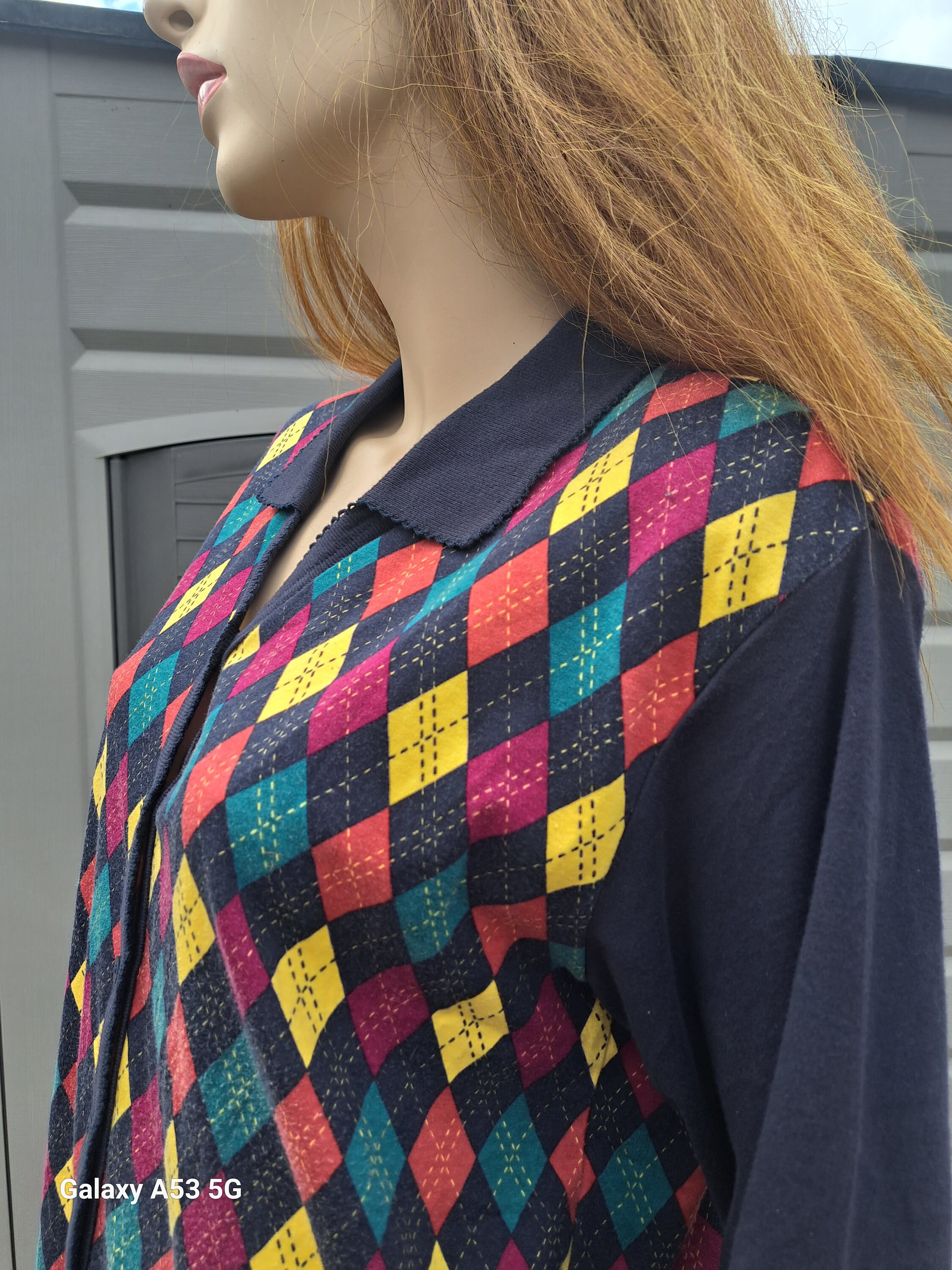 16--vintage 80's Liz Sport Argyle Cotton Knit Shirt Top Button