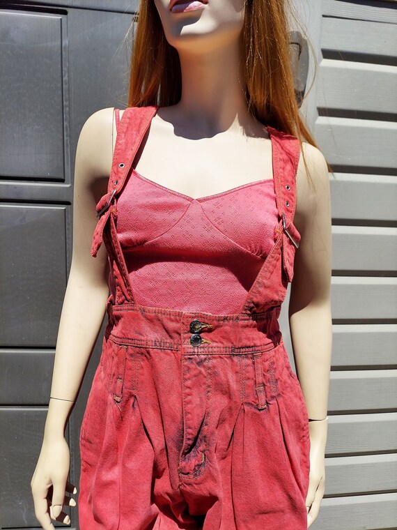Vintage Red denim Shortalls Overalls Waist up to 32 … - Gem